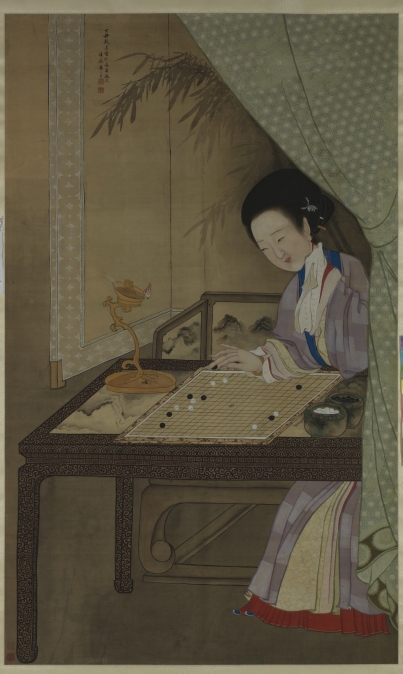 禹之鼎閒敲擊棋子圖軸-天津博物院館藏